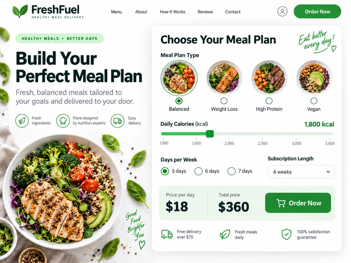 Diet catering calculator embedded on a client website