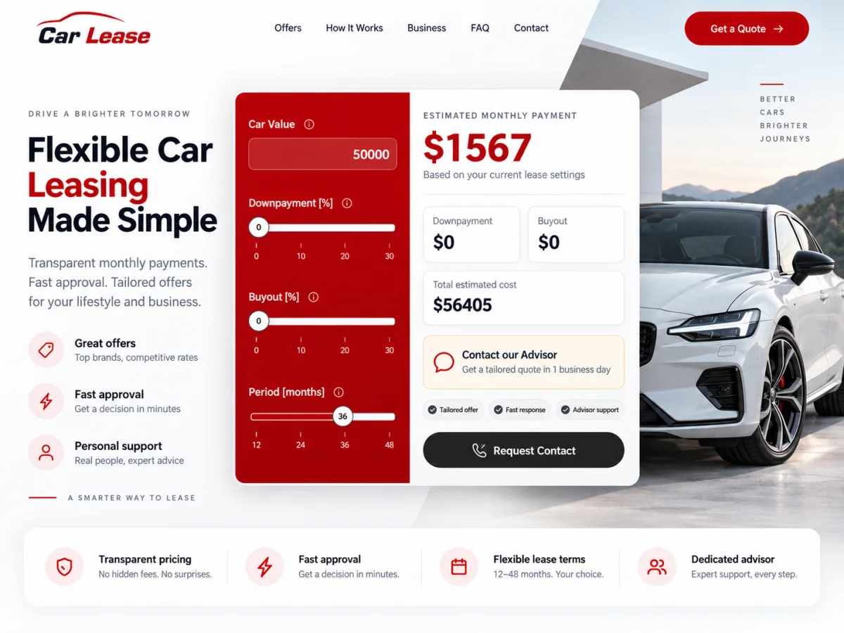 Lease calculator embedded on a client website