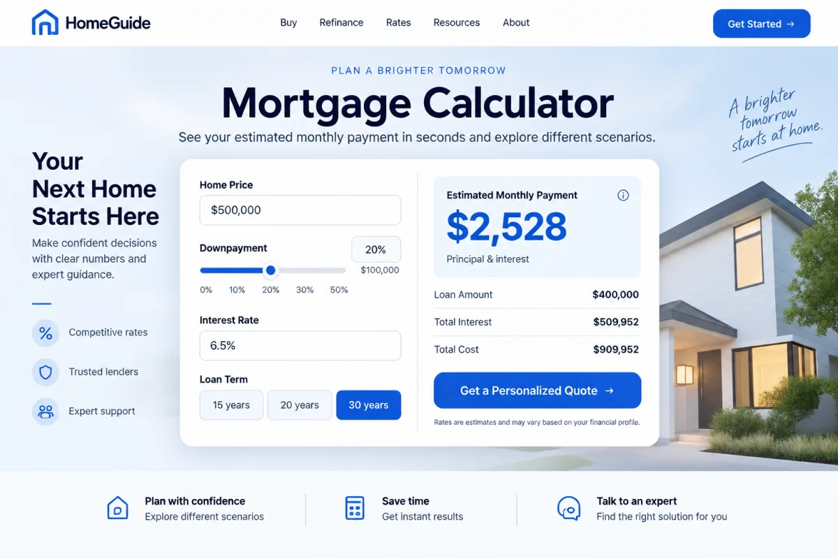 Mortgage calculator embedded on a client website