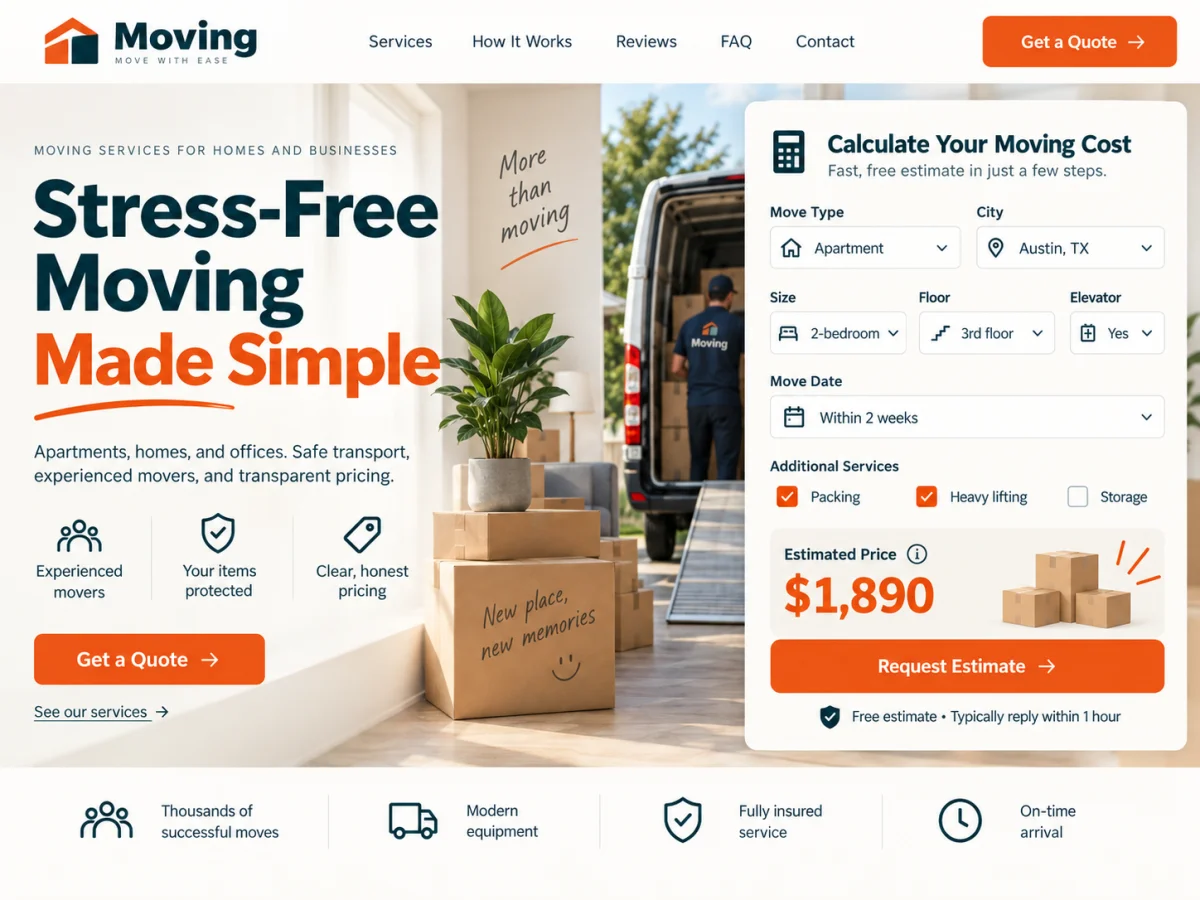 Moving cost calculator embedded on a client website