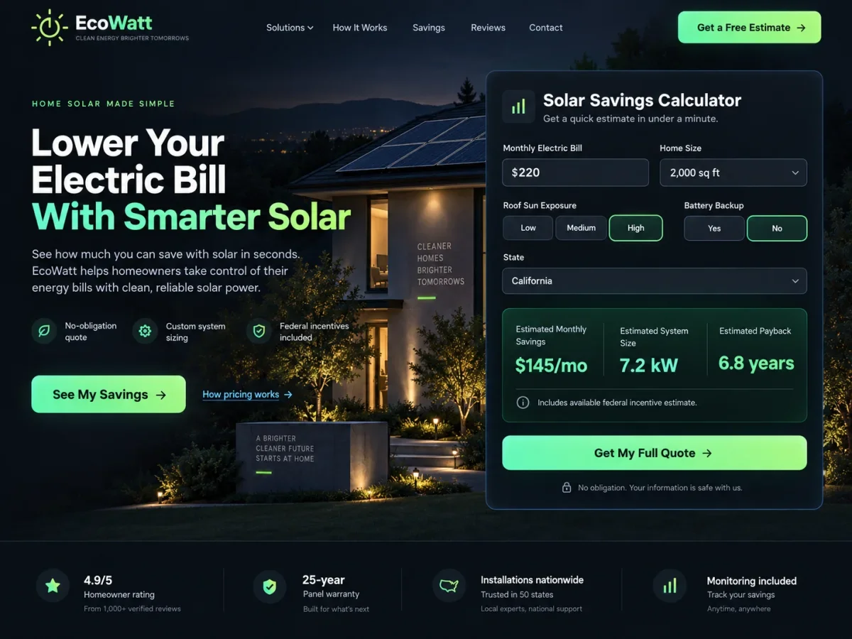 Solar panel calculator embedded on a client website
