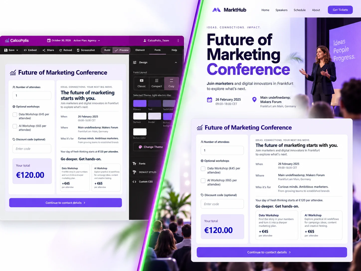 Calcopolis publish and embed options for placing a form on a website