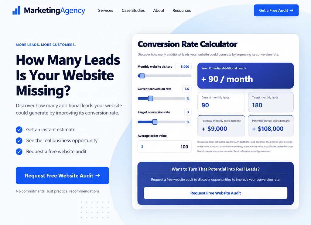 Calcopolis visual Builder for designing a lead generation calculator form and layout