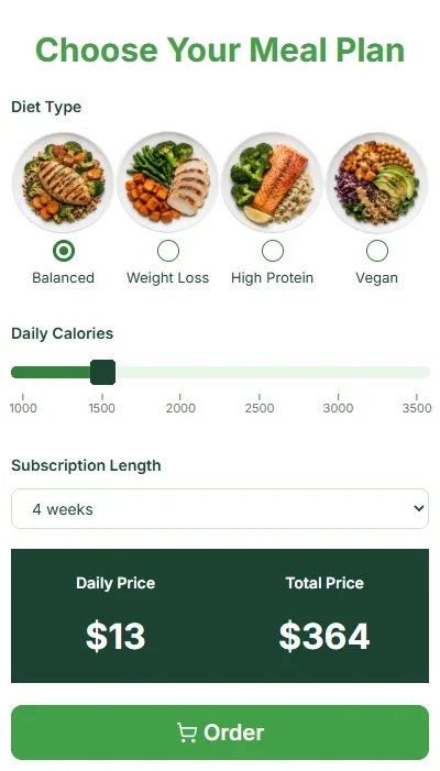Live price preview in a website pricing calculator