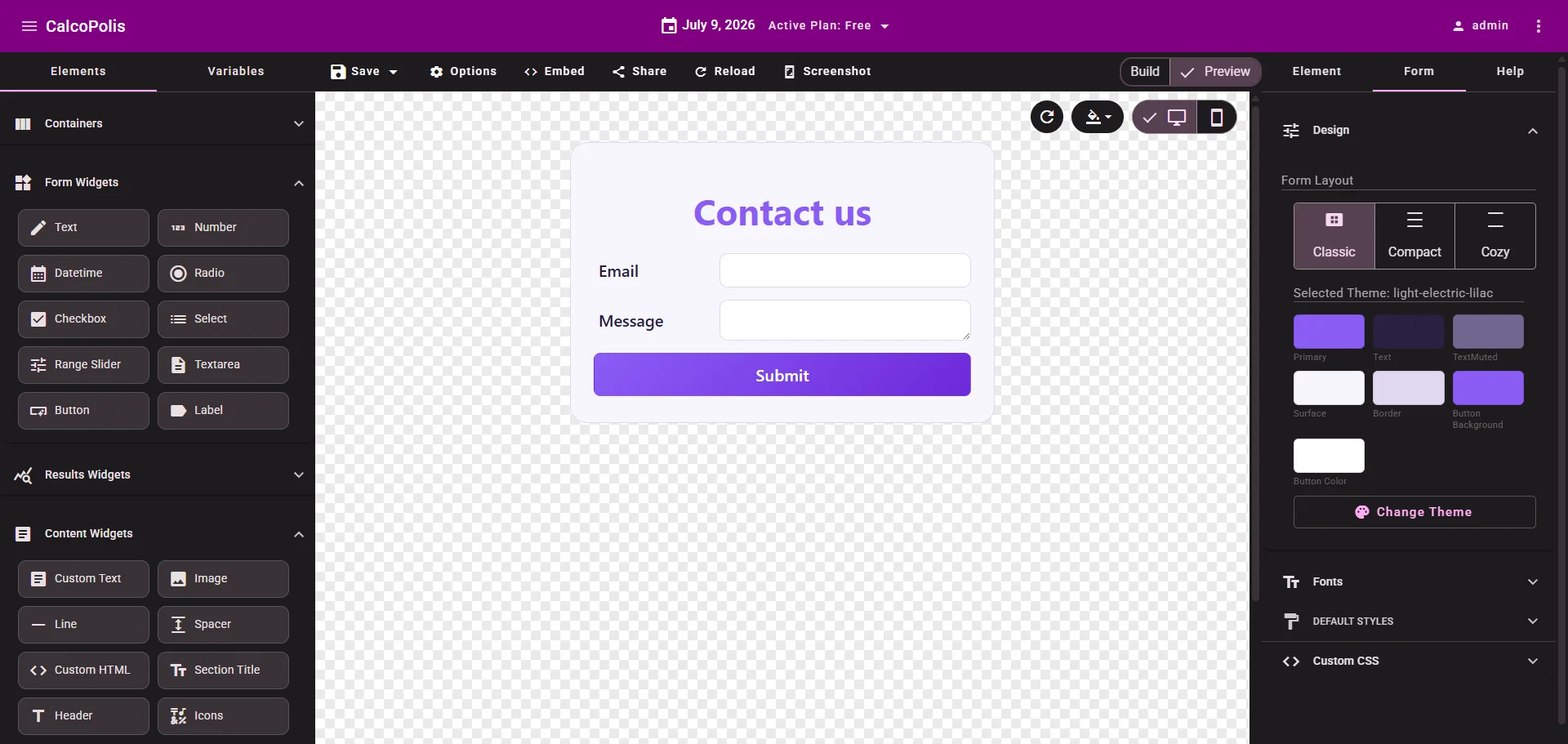 Simple contact form with email, message, and submit button