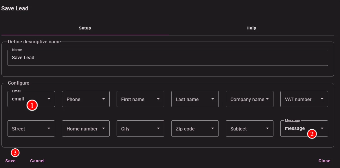 Save Lead field mapping for email and message