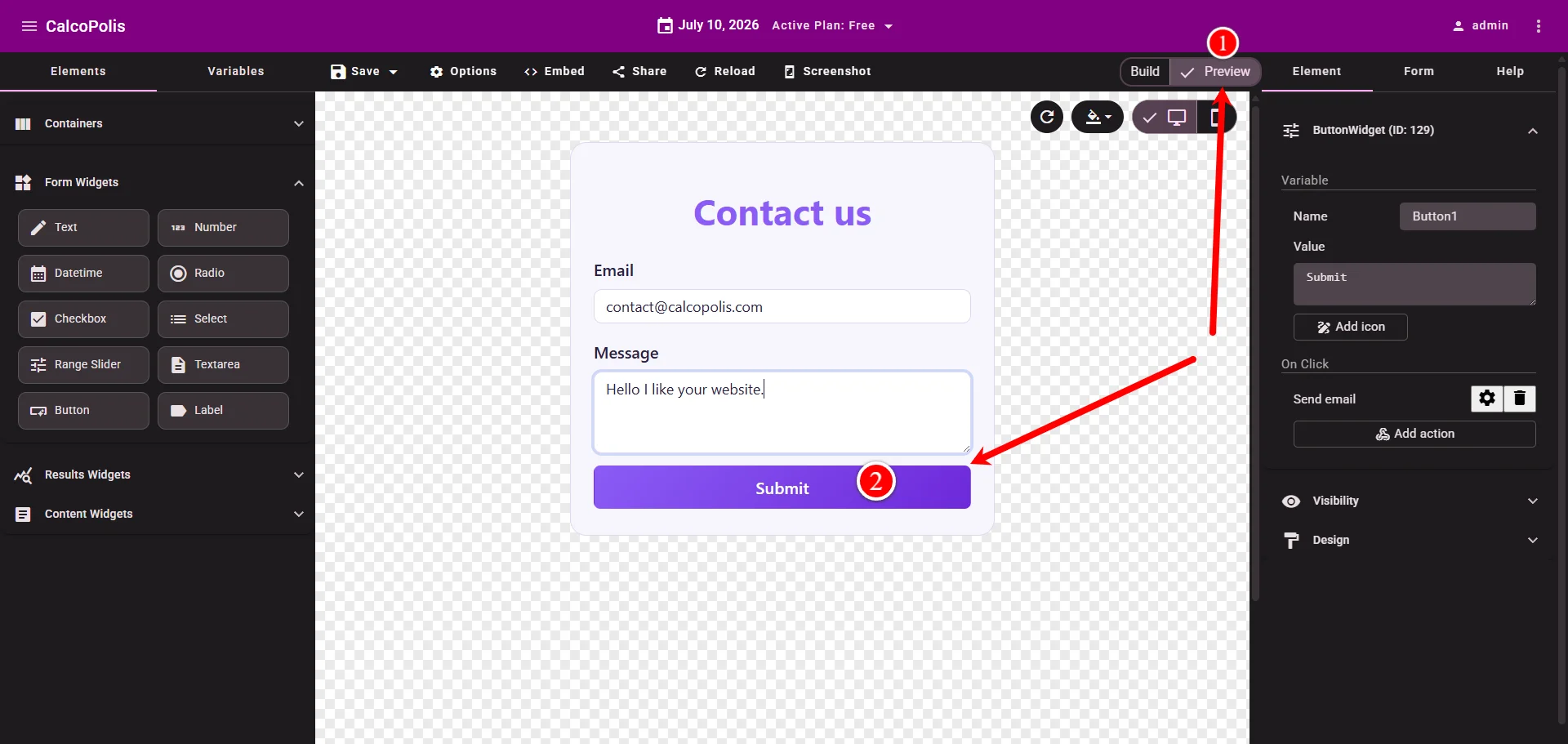 Test form in preview mode