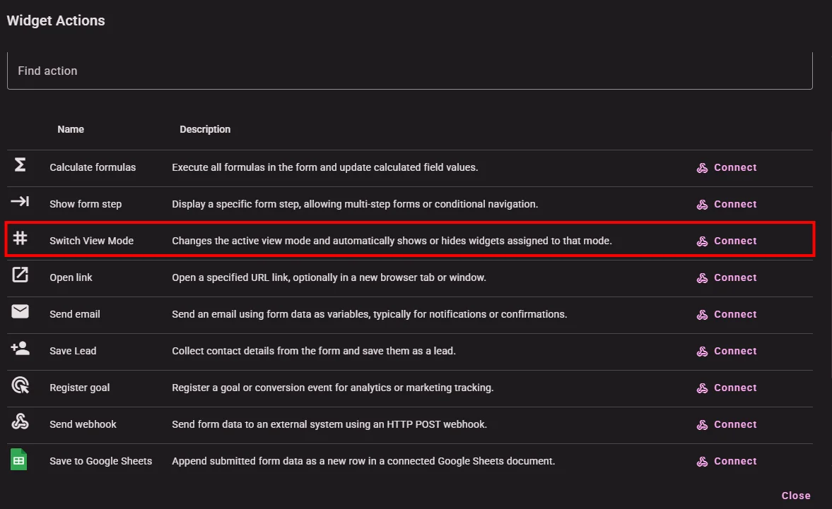 Toggle View Mode action on radio On Change