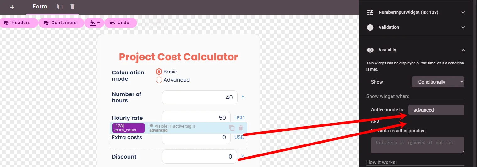 Extra costs field visible only in advanced View Mode