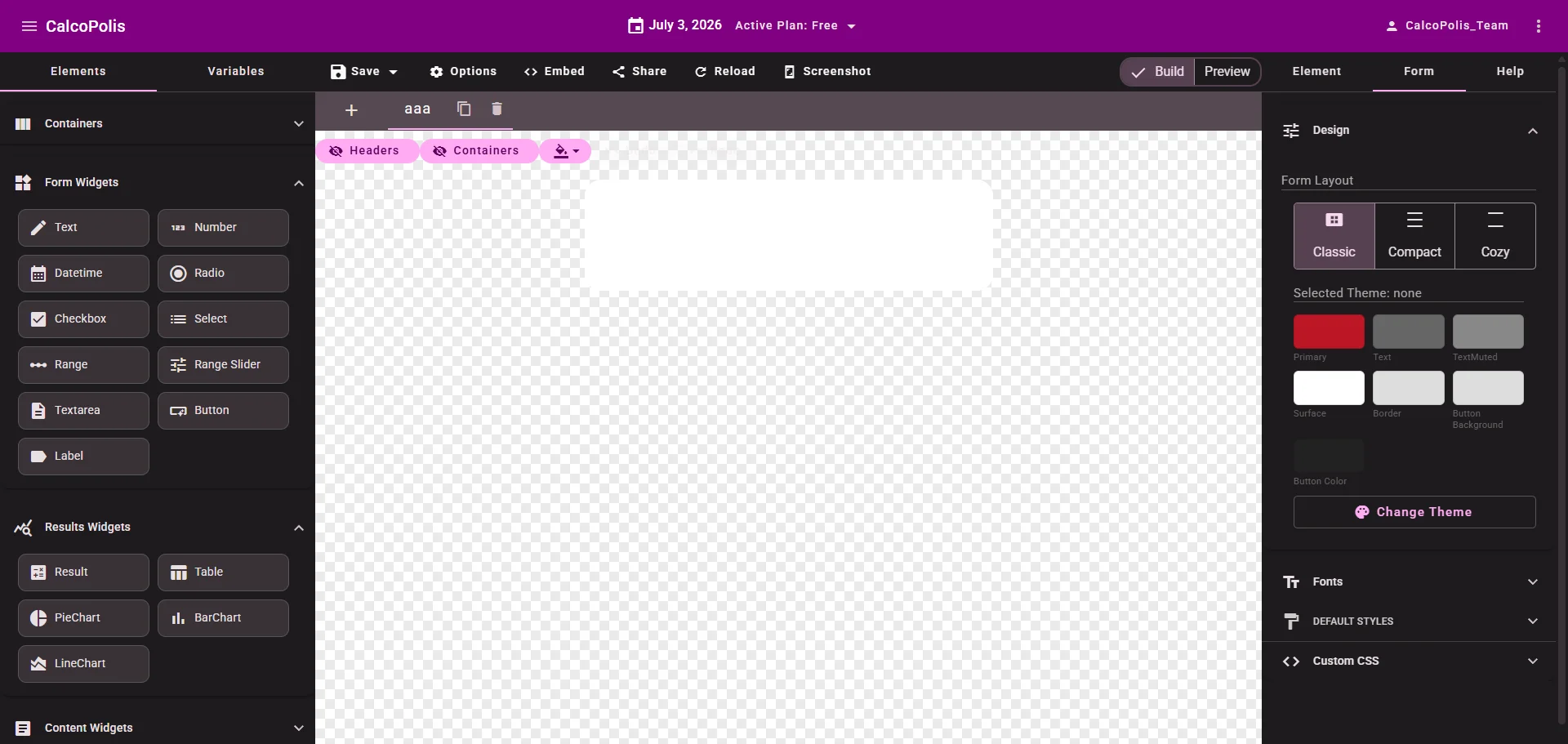 Empty form builder