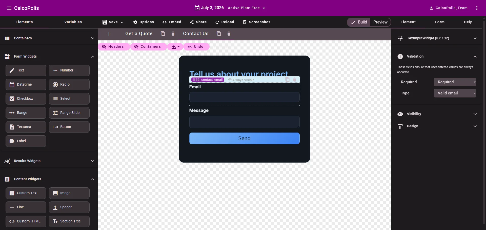 Contact form widgets