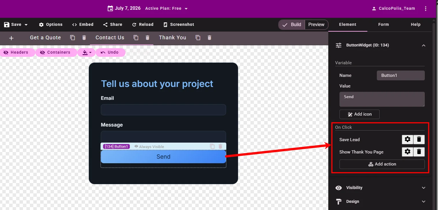 Send button action chain