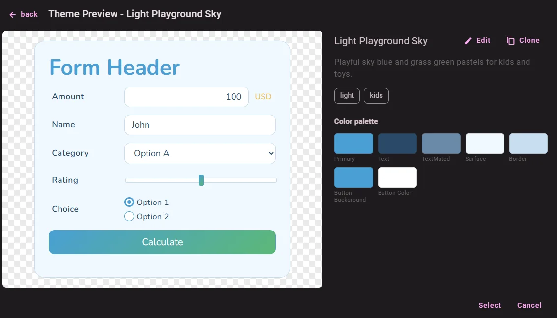 Theme selector gallery