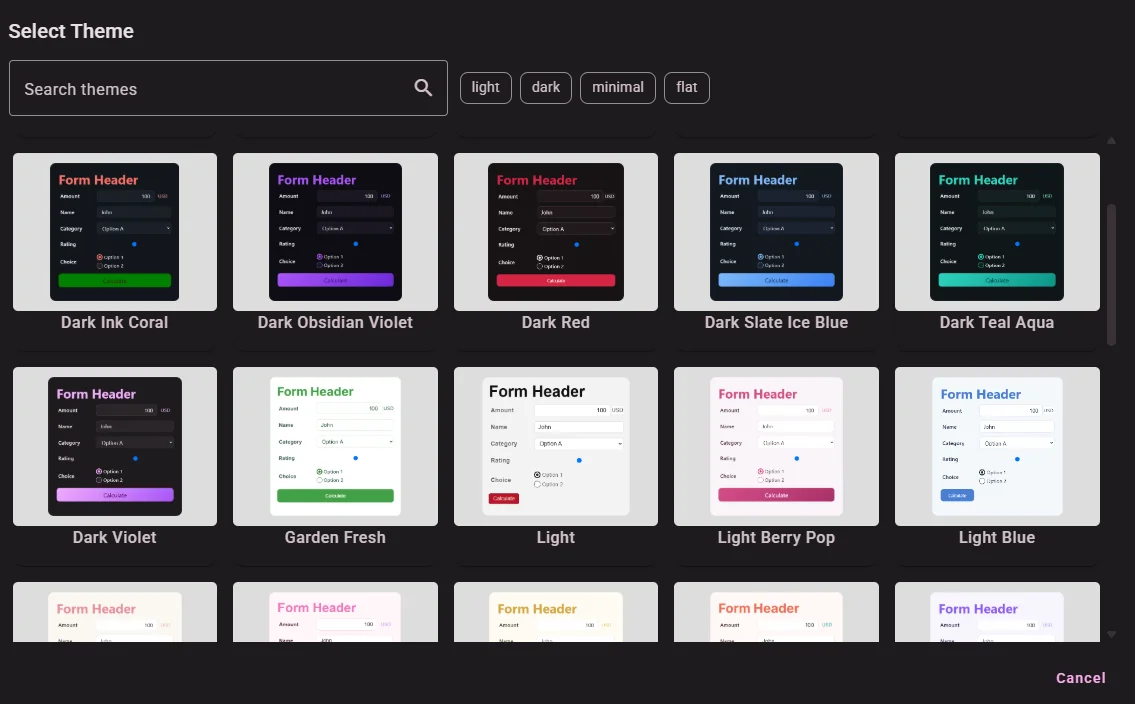 Theme selector gallery