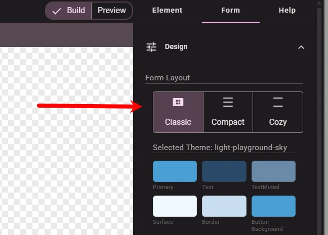 Form Layout options Classic Compact Cozy
