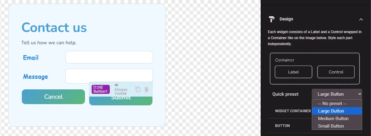 Button Quick preset dropdown