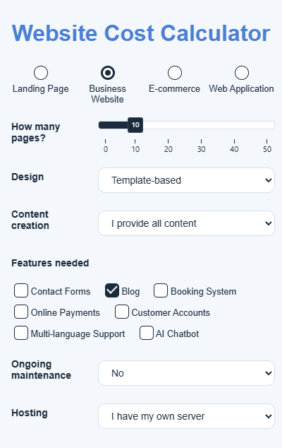Website Cost Calculator
