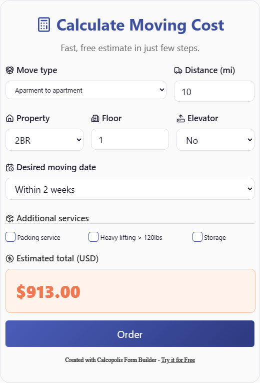 Moving Cost Estimator