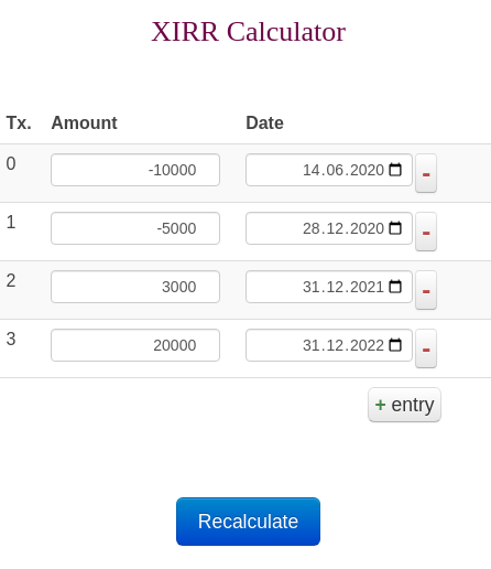 Xirr calculator